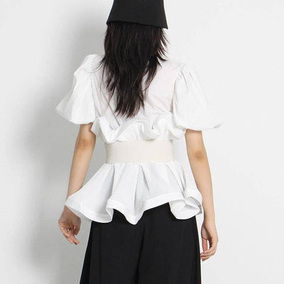 Mary Turn Down Collar Ruffle Belted Top - Hot fashionista