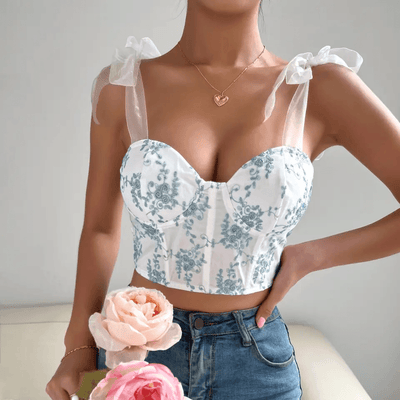 Josephine Ribbon Lace Up Floral Corset Top - Hot fashionista