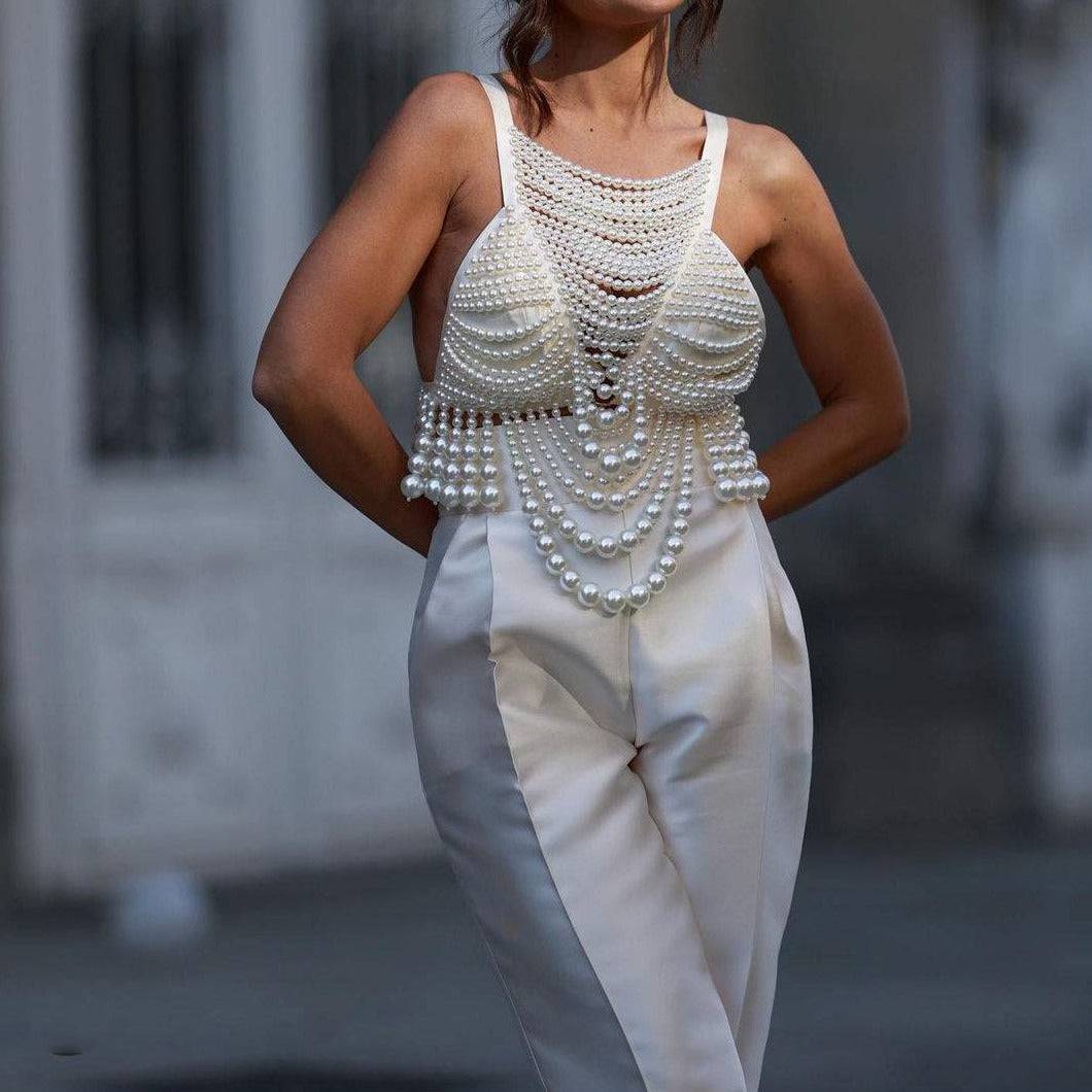 Anaya Pearl Embellished Crop Top - Hot fashionista