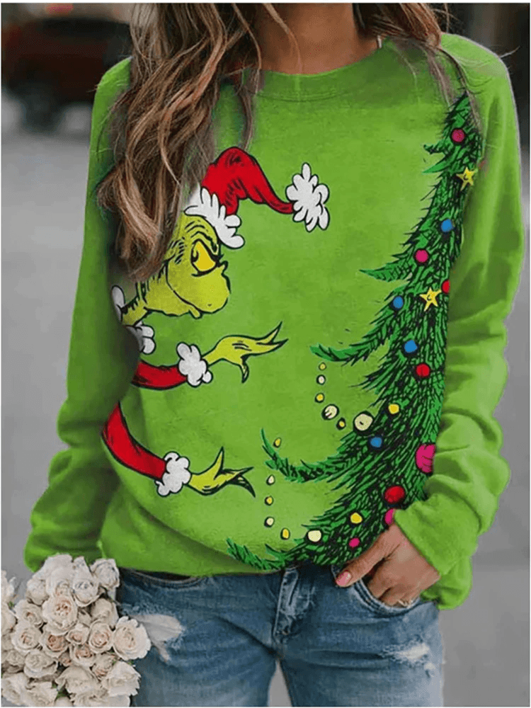 Minerva Long Sleeve Round Neck Christmas Print Sweatshirt - Hot fashionista