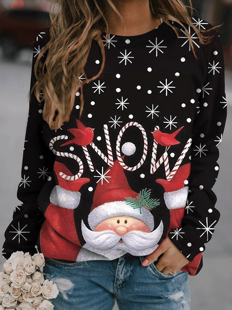 Minerva Long Sleeve Round Neck Christmas Print Sweatshirt - Hot fashionista