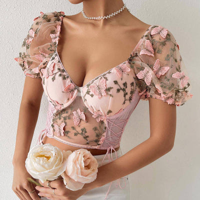 Bailey Butterfly See Through Drawstring Corset Top