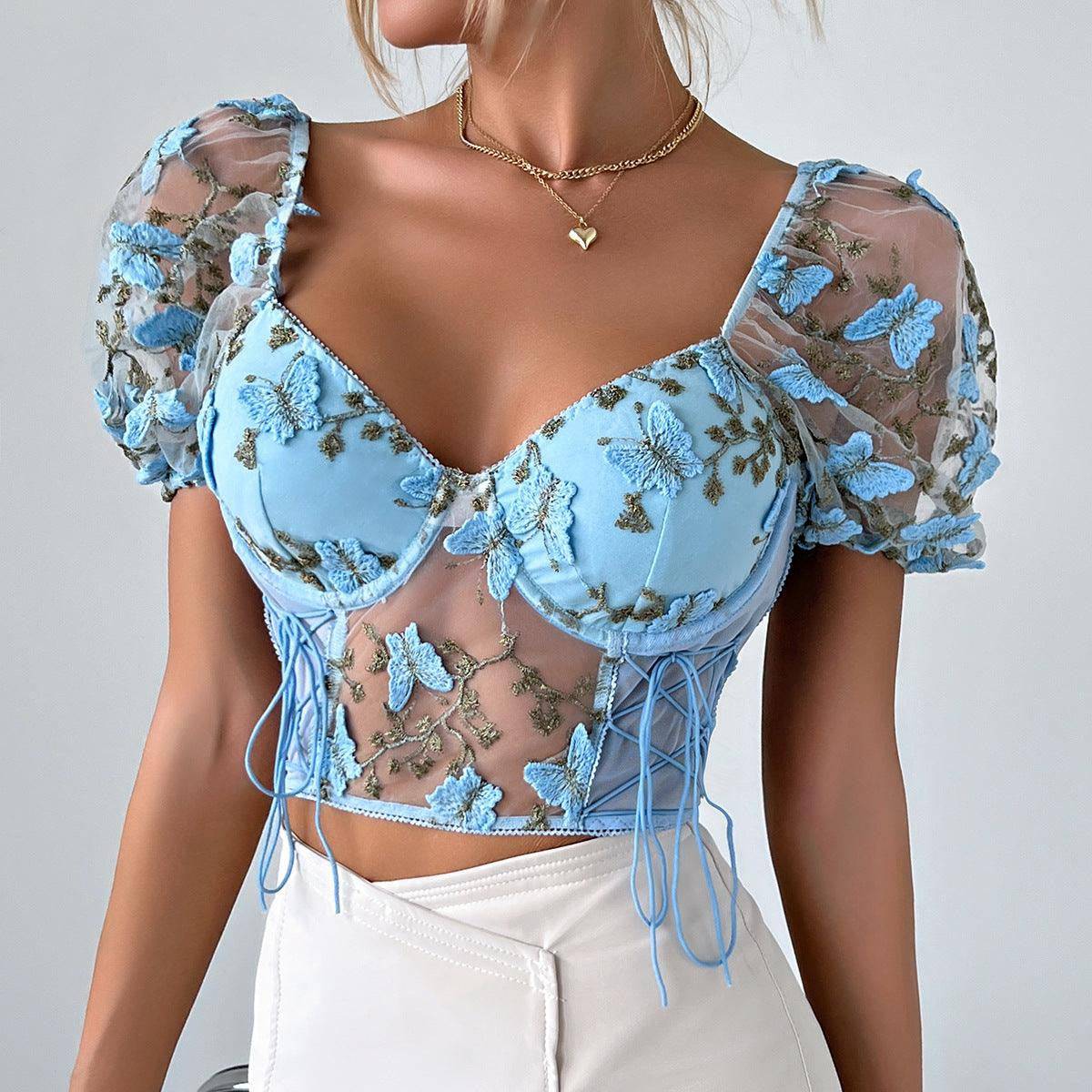 Bailey Butterfly See Through Drawstring Corset Top