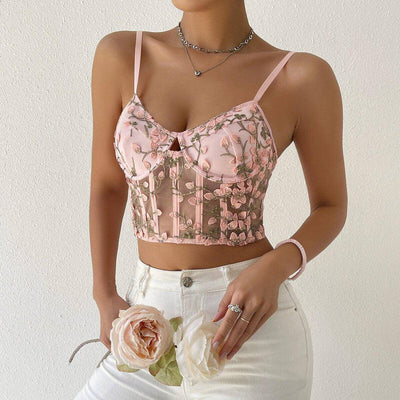 Bernadette Embroidery Floral Mesh Cami Top - Hot fashionista