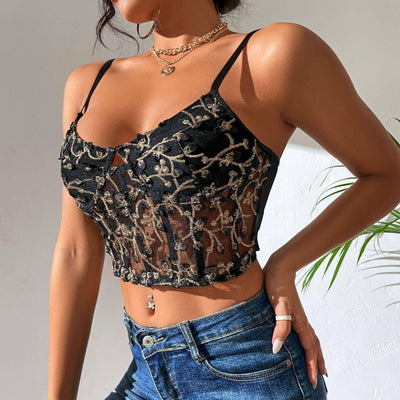 Bernadette Embroidery Floral Mesh Cami Top - Hot fashionista