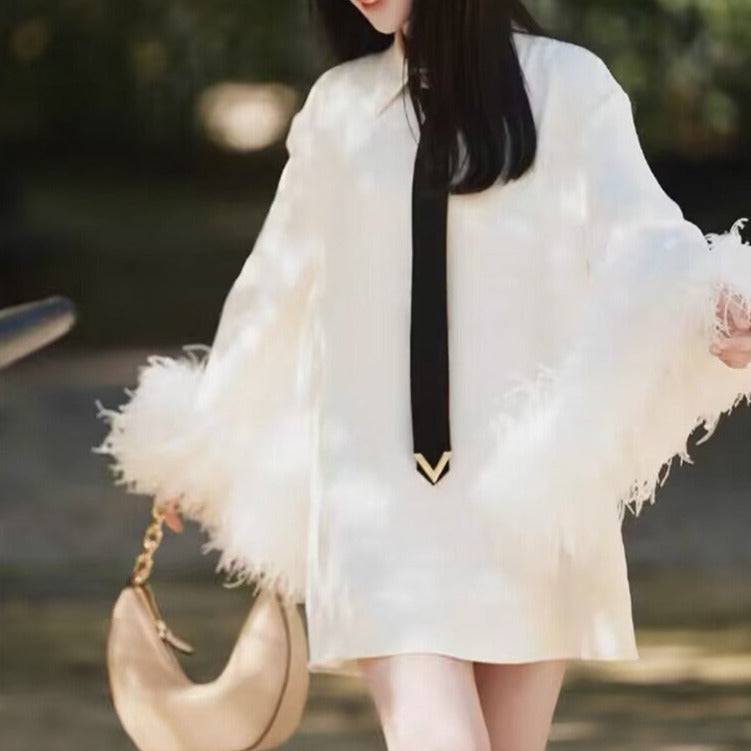 Iyovi Fluffy Long Sleeve Collared Top - Hot fashionista