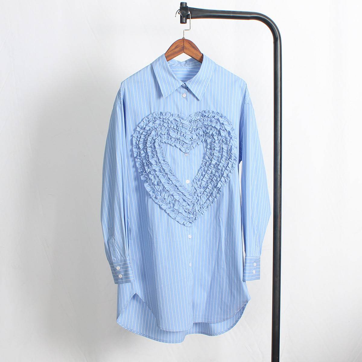 Micaela Stripped Ruffle Heart Embroidered Shirt Top - Hot fashionista