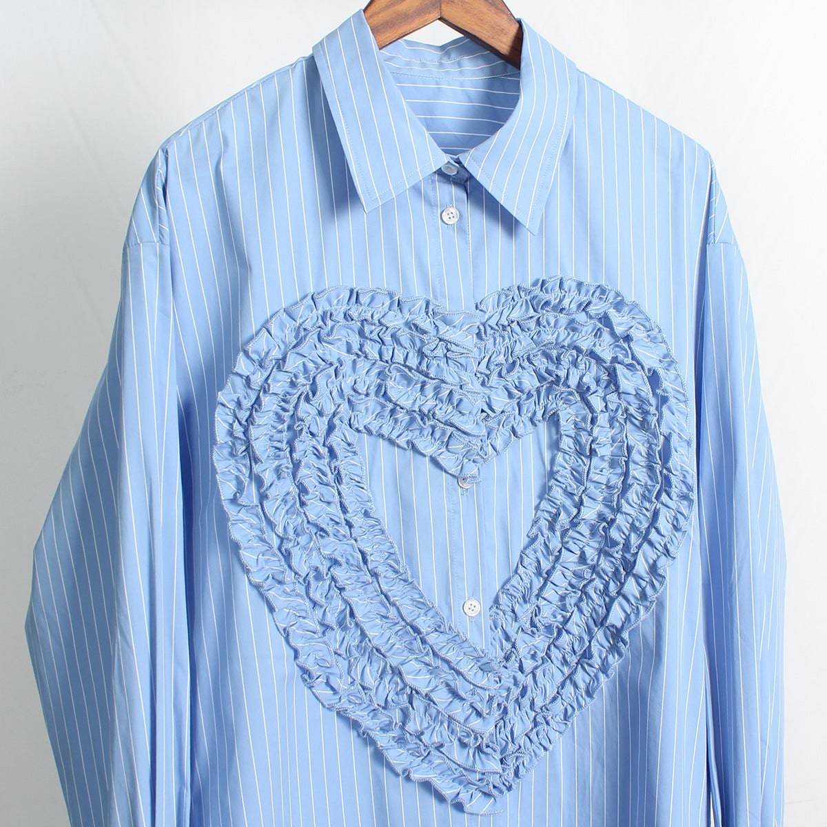 Micaela Stripped Ruffle Heart Embroidered Shirt Top - Hot fashionista