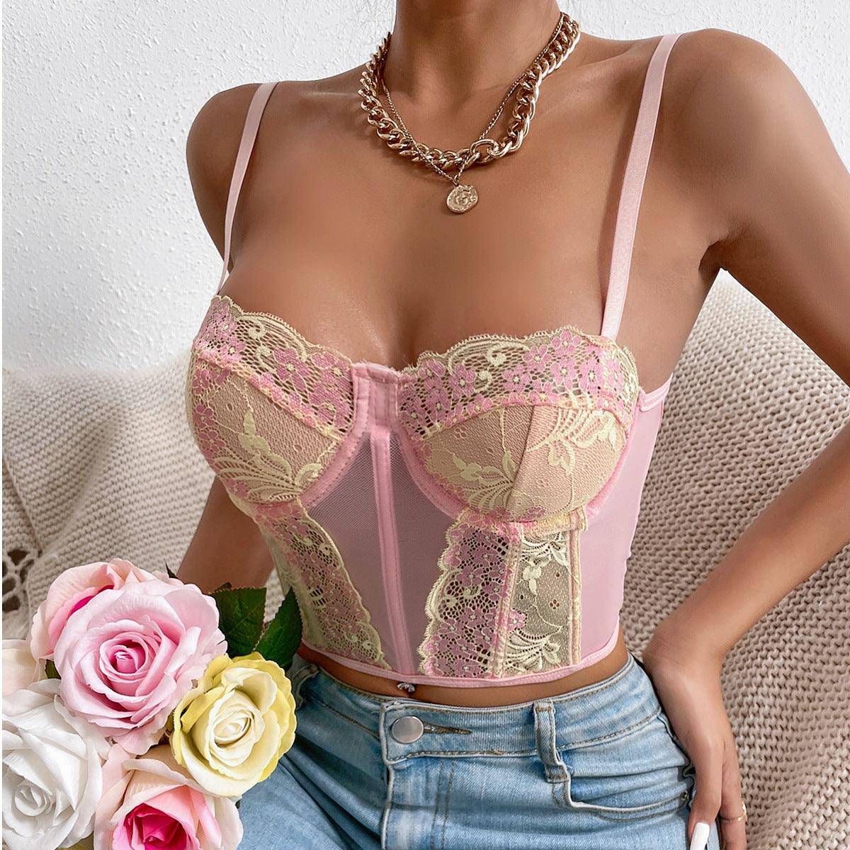 Aliza Floral Embroidery See-through Eyelash Lace Corset Top - Hot fashionista