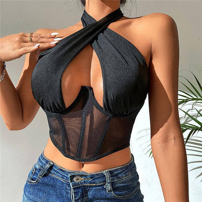 Carlin Halter Neck Lace Up Crop Tops - Hot fashionista