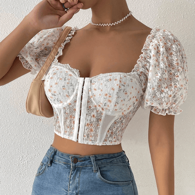 Cassie Sweetheart Floral Hook And Eye Crop Top - Hot fashionista