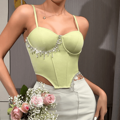 Clarissa Rhinestone Faux Pearl Embellishment Corset Crop Top - Hot fashionista