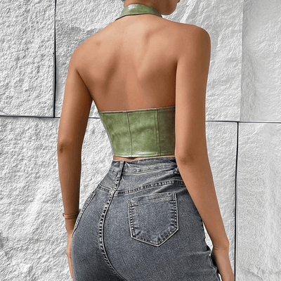 Clementine Plain Lace-Up Cropped Halter Top - Hot fashionista