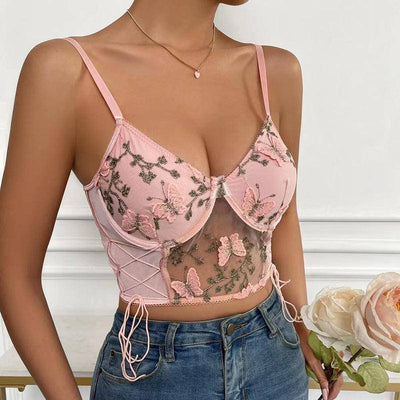 Hanna Floral & Butterfly Embroidered Tank Top - Hot fashionista