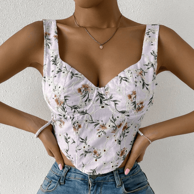 Shirley  Floral Print Eyelet Embroidered Tank Top - Hot fashionista