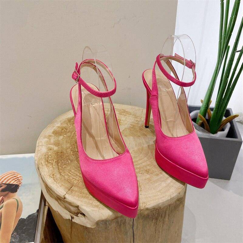 Pearl Pointed Toe Platform Pumps Buckle Strap Shoes - Hot fashionista