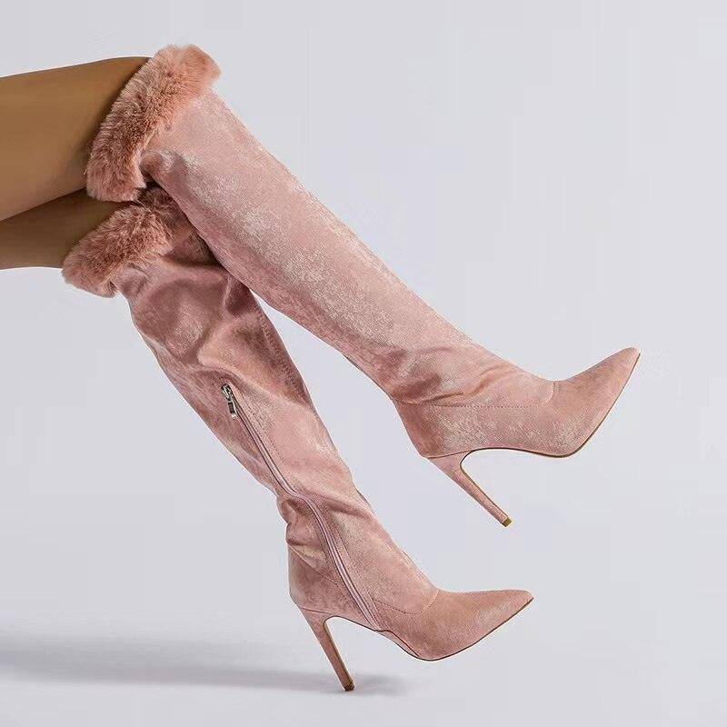 Cameron Pointed Toe Faux Fur High Boots - Hot fashionista