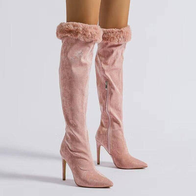 Cameron Pointed Toe Faux Fur High Boots - Hot fashionista