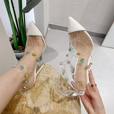 Louisa Crystal Rivet Ankle Strap Stiletto Shoes - Hot fashionista