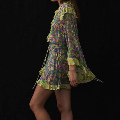 Eunice Long Sleeve Floral Short Set - Hot fashionista