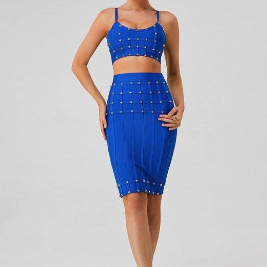 Vannessa Studded Strap Top & High Waist Skirt Set - Hot fashionista