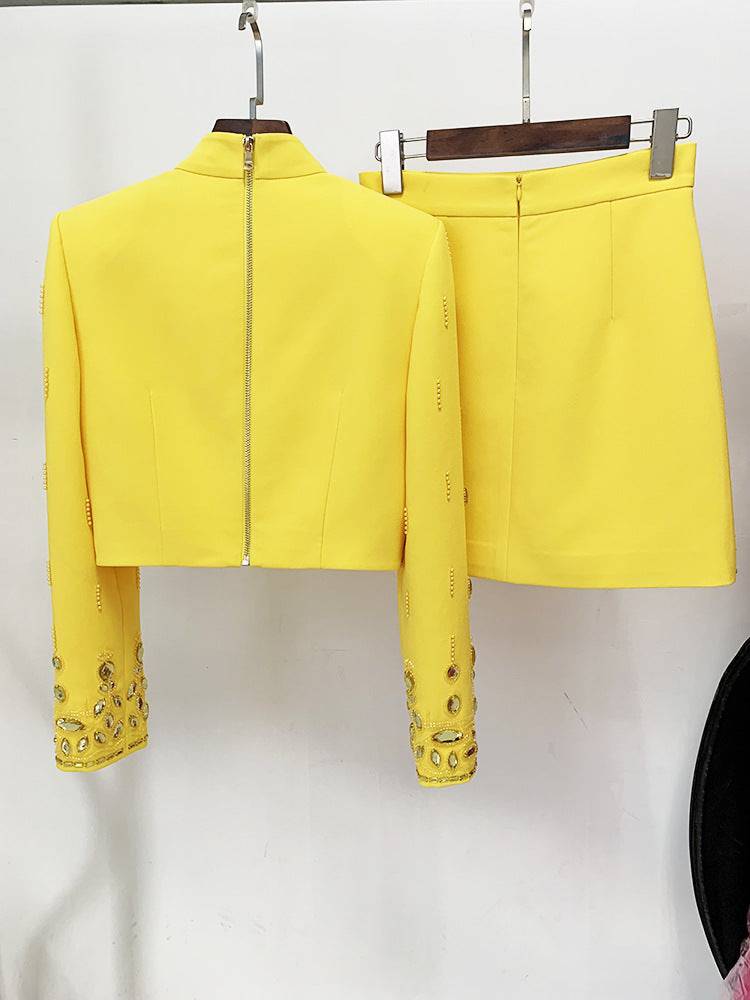 Darlina Long Sleeve Diamond Embellished Top & High Waist Mini Skirt - Hot fashionista