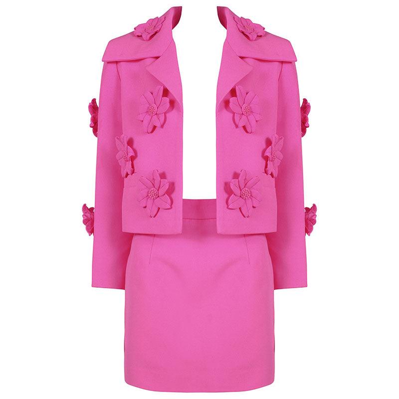 Fanny Long Sleeve Collared Floral Embellishment Blazer & Skirt Set - Hot fashionista