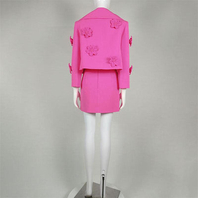 Fanny Long Sleeve Collared Floral Embellishment Blazer & Skirt Set - Hot fashionista