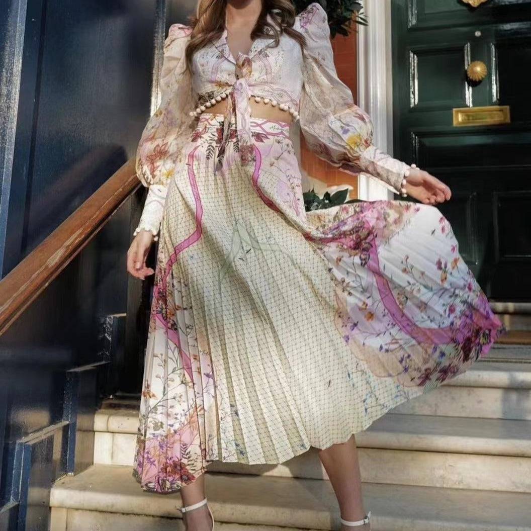 Isabelle Long Sleeve Floral Top And Long Skirt Set - Hot fashionista