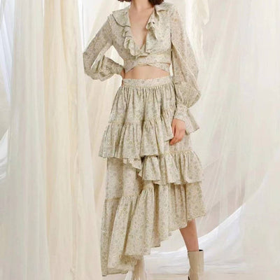 Piera Floral Ruffle Pleated Skirt Set - Hot fashionista