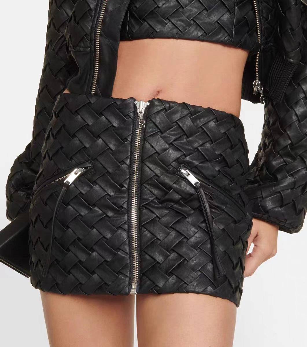 Roseline Zipper Weaving Jacket & Skirt Set - Hot fashionista