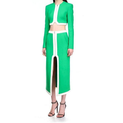 Bailey Long Sleeve Top & Front Slit Midi Skirt Set - Hot fashionista