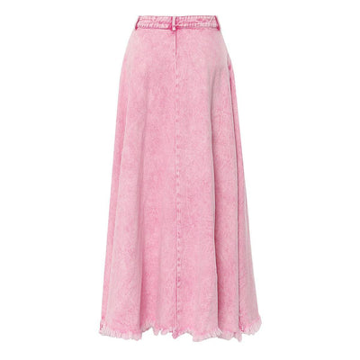 Rosaline High Rise Washed Denim Maxi A-Line Skirt - Hot fashionista