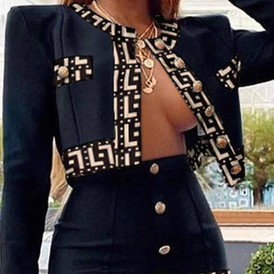 Casey Geometric Long Sleeve Skirt Sets - Hot fashionista