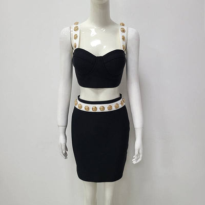 Elianna Button Crop Top & Mini Skirt Set - Hot fashionista
