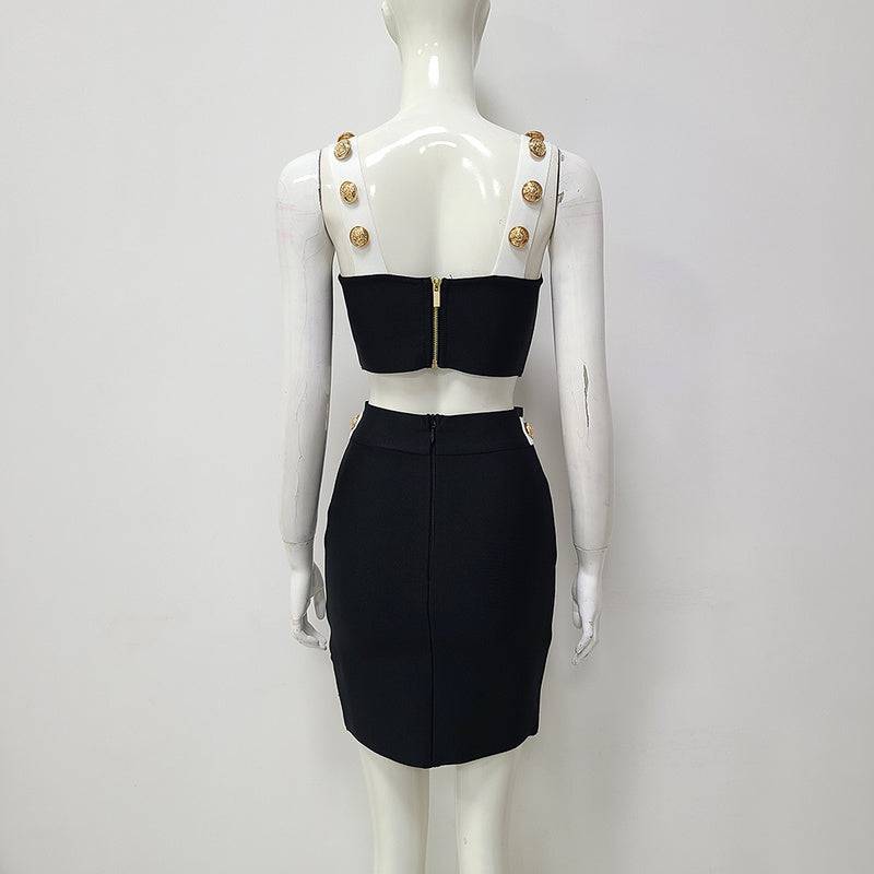 Elianna Button Crop Top & Mini Skirt Set - Hot fashionista
