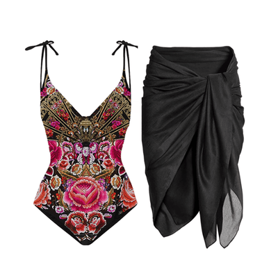 Amelia Floral Swimsuit With Black Beach Skirt - Hot fashionista