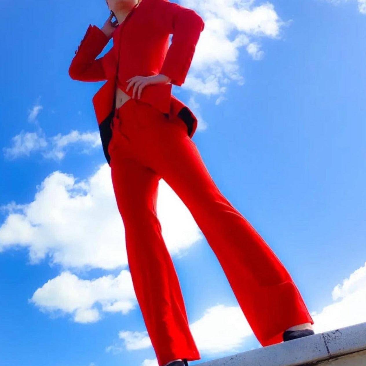 Klyda Solid Single Breasted Blazer & Flare Pants Set - Hot fashionista
