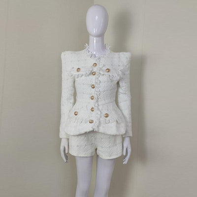 Tesha Solid Tweed Blazer Top & Mini Shorts Set - Hot fashionista