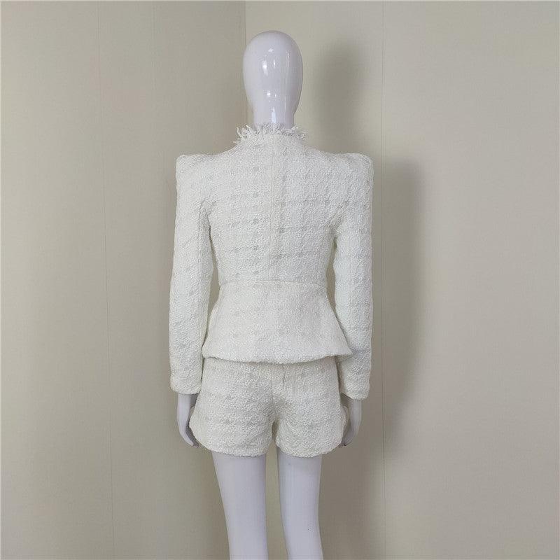Tesha Solid Tweed Blazer Top & Mini Shorts Set - Hot fashionista