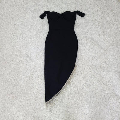 Amelie Off Shoulder Short Sleeve Diamond Tassel Dress - Hot fashionista