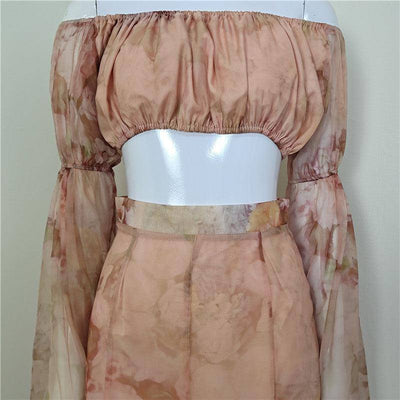 Raelynn Floral Off Shoulder Layered Sleeve & Slit Hem Skirt Set - Hot fashionista