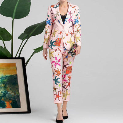 Ellen Allover Print Blazer Top & Pants Set - Hot fashionista