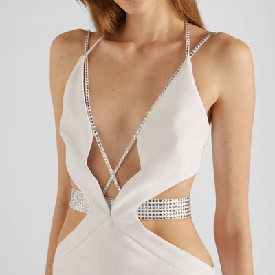 Neith Hollow Out Spaghetti Strap Diamonds Design Slit Dress - Hot fashionista