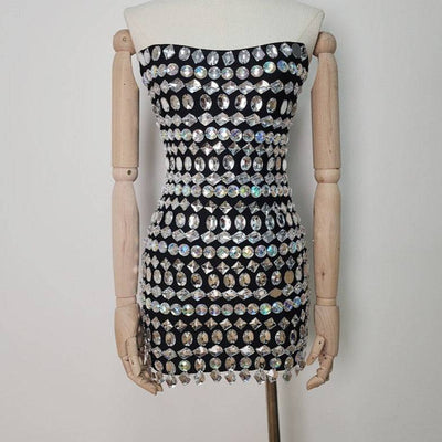Perdita Cutout Halter Neck Rhinestone Mini Dress - Hot fashionista