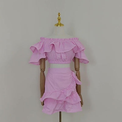 Remi Shirred Off Shoulder Crop Top & Ruffle Skirt Set - Hot fashionista