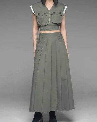 Samira Elasticized Hem Vest & Pleated Skirt Set - Hot fashionista
