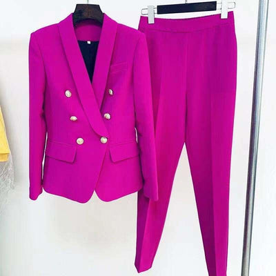 Tyra Solid Double Breasted Blazer Top & Pants Set - Hot fashionista