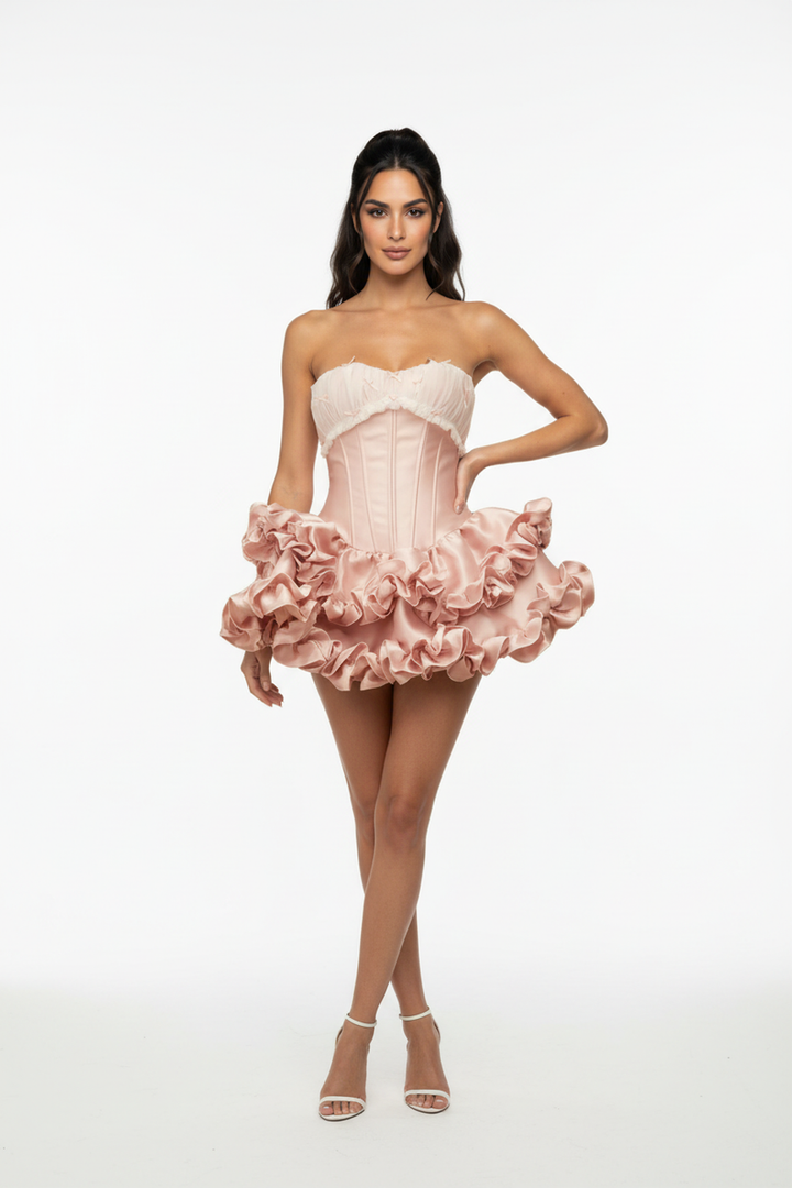 Tessa Ruffled Pleated Satin Mini Dress - Hot fashionista