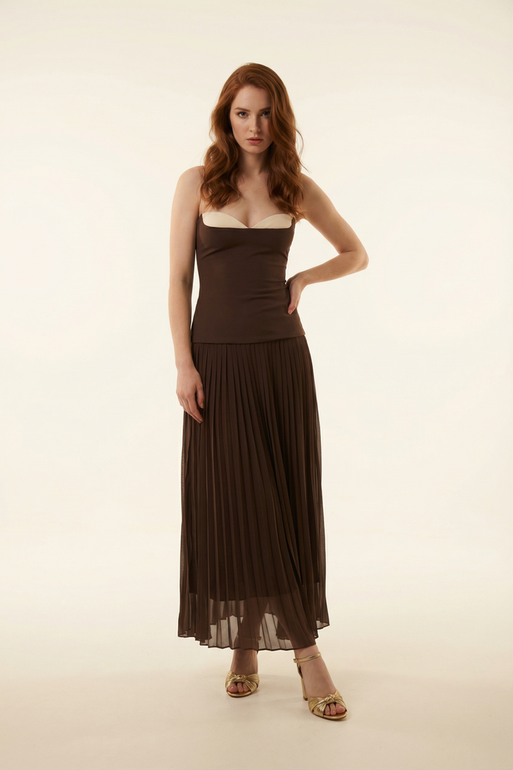 Reagan Drop Waist Pleated Maxi Dress